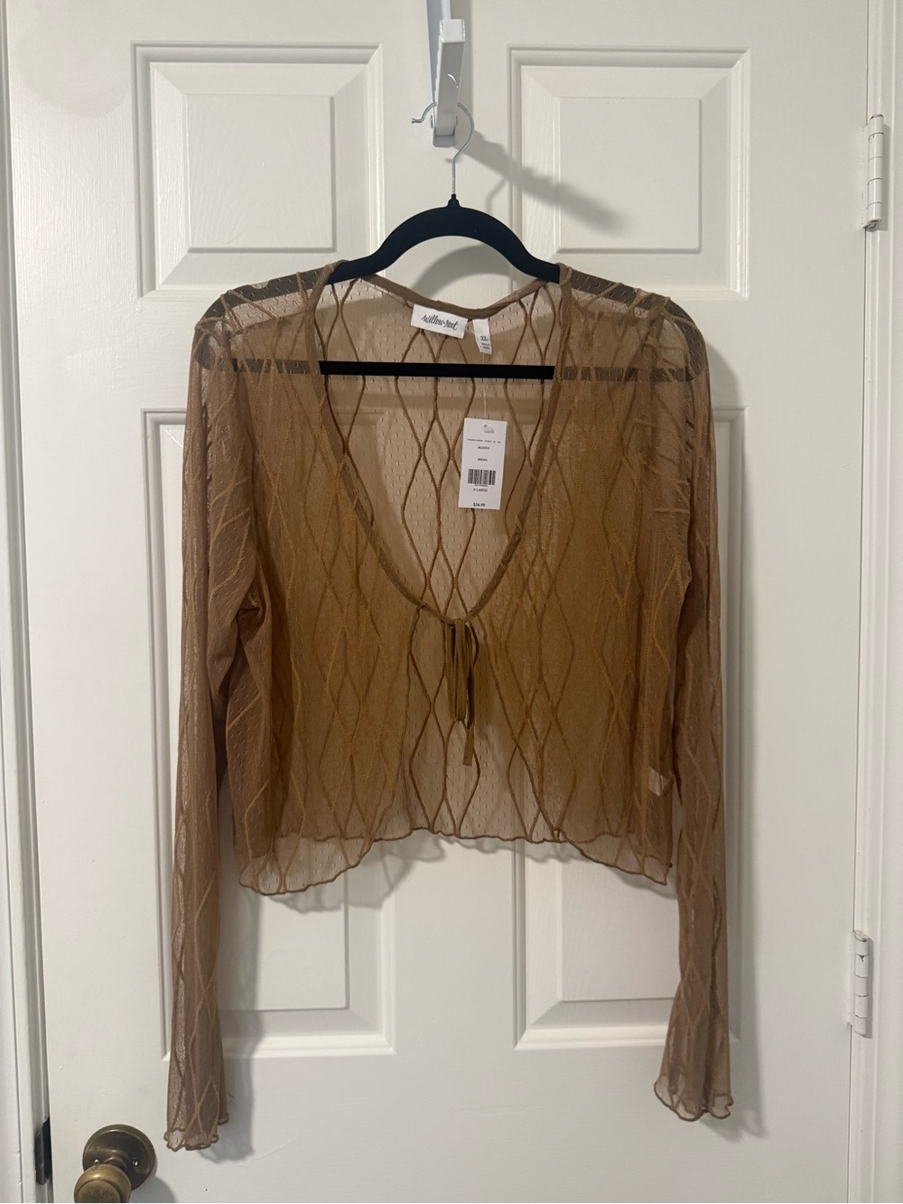 Sheer Tie-Front Mesh Top in Brown